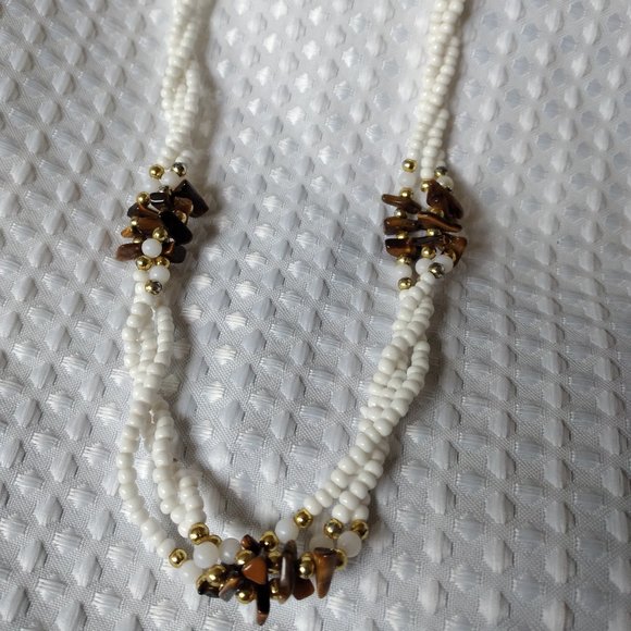 Tigers Eye w 3 strands of white beads ... and  can be customized.... N08 - Picture 4 of 4